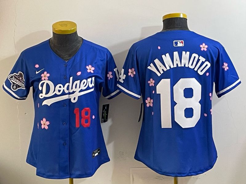 Women Nike 2026 Los Angeles Dodgers #18 Yamamoto Blue Sakura Edition Game MLB Jersey 08